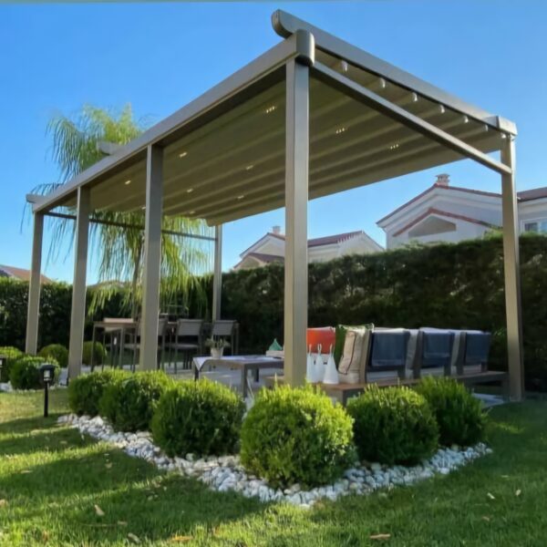 Smart Bioclimatic Retractable PVC fabric pergola (9)